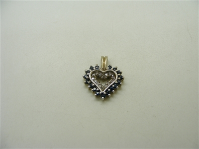 14k White Gold Diamond & Natural Sapphire Heart Pendant