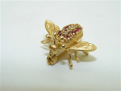 14k Yellow Gold Diamond And Ruby Fly