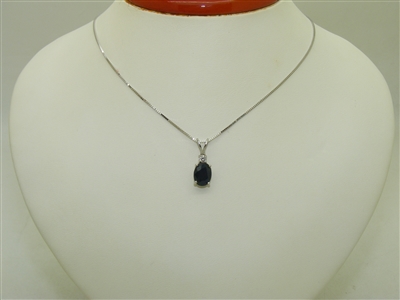 14k White Gold Oval Sapphire Pendant With Necklace