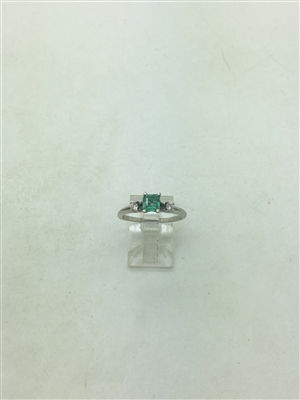 Diamond and Natural Light Green White Gold Ring