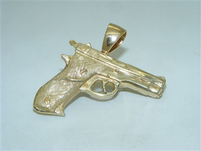 14k Yellow Gold 9mm Gun Pendant