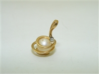 Spiral Yellow Gold Diamond Pearl Pendant