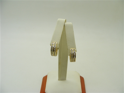 14K Yellow Gold Two Row Diamond Huggie Earrings