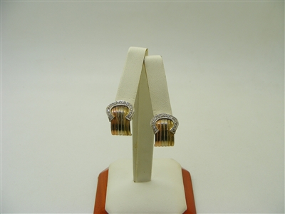 14K Tri-Color Gold Horse Shoe Diamond Earrings