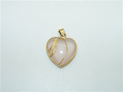 14k Yellow gold Natural Pink Heart Jade pendant