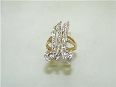 14k Yellow Gold "M" initial Diamond Ring