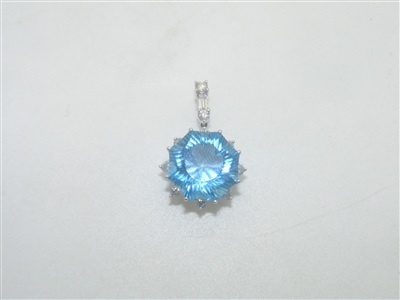 14k White Gold Diamond Blue Topaz Pendant