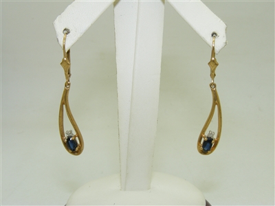 14k Yellow Gold Sapphire Diamond Earrings