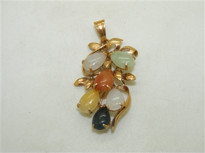 14k Yellow Gold Multi colored Jade Pendant