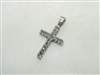 14k White Gold Blue Diamond Cross Pendant