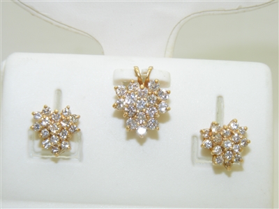 14k Yellow old Diamond Earrings & Pendant