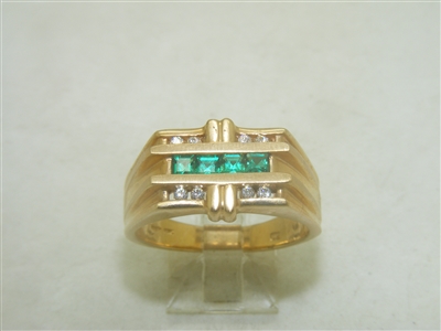 14k Yellow Gold Green And White Stones Ring