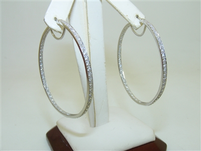 14k White Gold Diamond Hoops