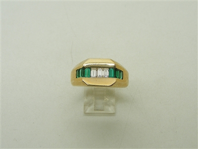 14K Yellow Gold  Unisex Natural Emerald & Diamond Ring