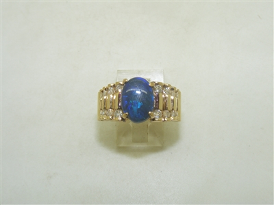 18k Yellow Gold Diamond and Blue Australian Opal Ring