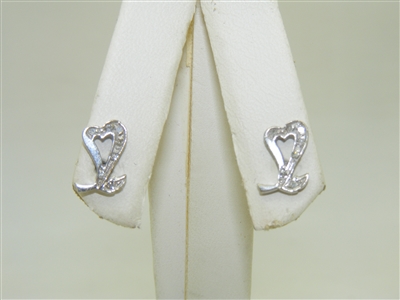 14k White Gold Diamond Heart Push Back Earrings