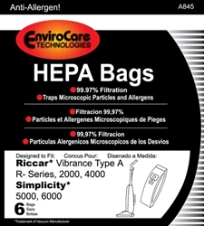 Riccar Bag Paper Type A Hepa 6 Pack