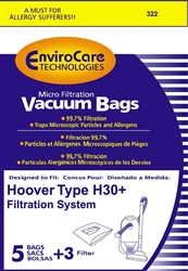 Hoover Bag Paper H30 5 Pack/3 Pack Microfiltration Envirocare