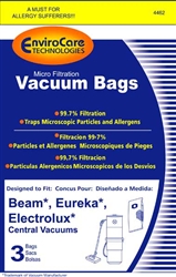 Beam / Eureka / Electrolux Paper Bag  Central Vac Micro 3 Pack Envirocare 4462, ER1456