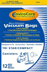 Tri Star Compact / Tank Canister Paper Bag 12pk Envirocare 738EC