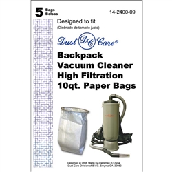 DUSTCARE 10QT BACKPACK HIGH FILTRATION DISPOSABLE BAGS DC-1412