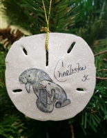 Manatee with Baby on Sand-Dollar Ornament