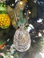 Clear and Green Glass Pineapple Ornament