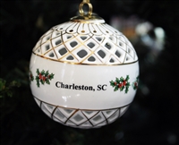Diamond Cut Holly Ceramic Charleston Ornament