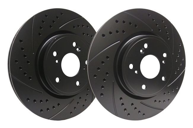 FRONT PAIR - Double Drilled and Slotted Rotors With Black ZRC Coating - S32-236-BP