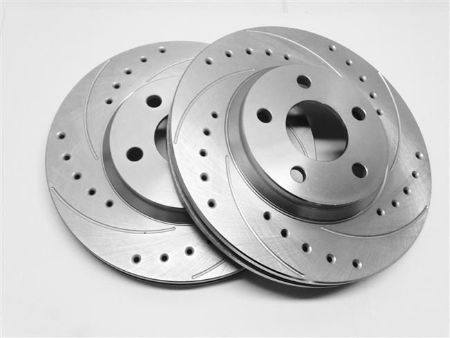 FRONT PAIR - Drilled And Slotted Rotors With Silver ZRC Coating - F55-149-P