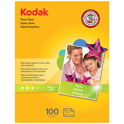 Genuine Kodak 8209017 Glossy Inkjet Photo Paper 8.5" x 11", 100 Sheets