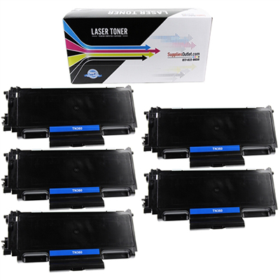 Set of Five Compatible Brother TN360 Toner Cartridges Value Bundle