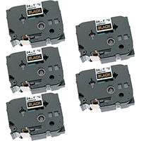 Brother TZe354 Compatible P-Touch Label Tape 5-Pack Gold On Black