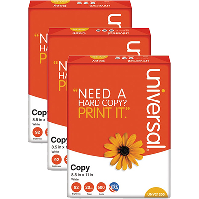 Copy Paper, 20lb, 92 Bright, 8 Â½" x 11" - 3 Reams (1,500 Pages Total)