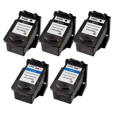 Canon Remanufactured PG-210XL / CL-211XL High Yield Value Bundle (3 Black, 2 Color)