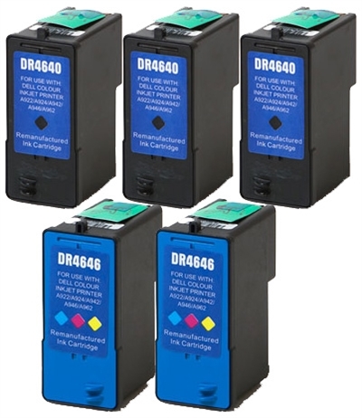 Dell M4640, M4646 Remanufactured Ink Cartridge Five Pack Value Bundle