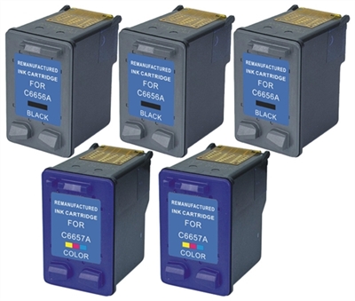 HP 56 & 57 C6656 & C6657 Remanufactured Ink Cartridge Five Pack Value Bundle