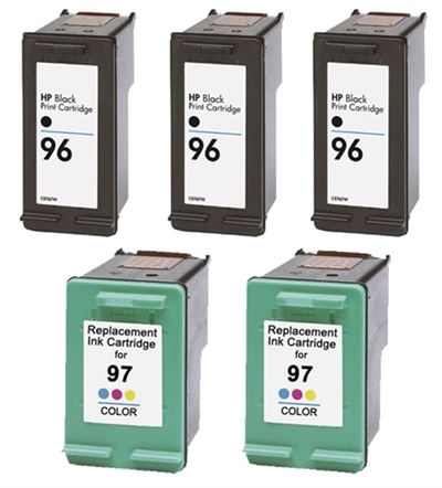 HP Compatible C8767W & C9393W (HP 96, 97) Inkjet Cartridge Five Pack Value Bundle