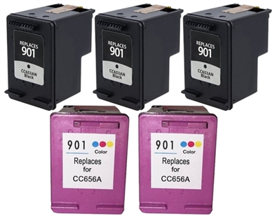 HP 901 Remanufactured Ink Cartridge Five Pack Value Bundle