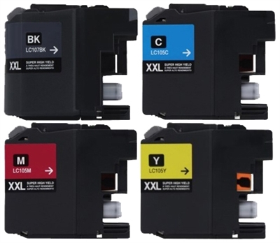 Brother LC107BK/LC105 Compatible Ink Cartridge Super High Yield 4 Pack Value Bundle