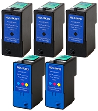 Dell MK992, MK993 Remanufactured Ink Cartridge Five Pack Value Bundle