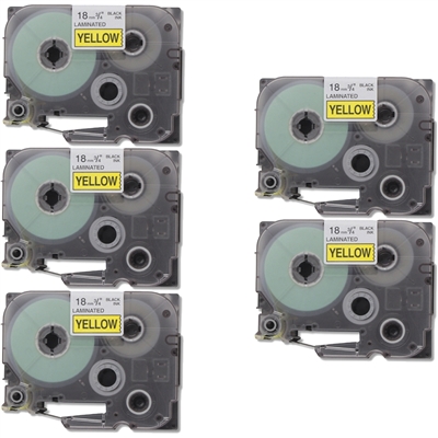 Brother TZe641 Compatible P-Touch Label Tape 5-Pack Black On Yellow