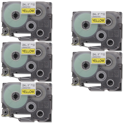 Brother TZe651 Compatible P-Touch Label Tape 5-Pack Black On Yellow