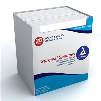 Gauze Sponge Sterile 2's, 4"x4"  8 Ply - (25 per pack)