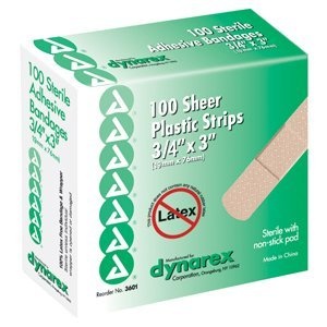 Adhesive Bandage, Sheer Strips 3/4" x 3", Sterile (100/box)