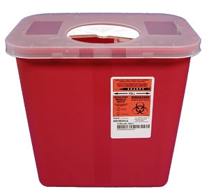 2 Gallon Red Sharps Container with Rotor Lid - 10" H x 7.25" D x 10.5" W