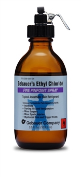 Gebauer's Ethyl Chloride (12/cs) Fine Pinpoint Spray 3.5 Oz Plastisol Coated Amber Glass Bottle