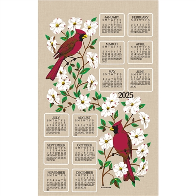 2025 - Kay Dee Calendar Towel Linen Like - Dogwood & Cardinal
