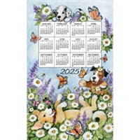 2025 - Kay Dee Calendar Towel Linen Like - Playful Puppies