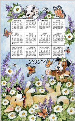 2026 - Kay Dee Calendar Towel Linen Like - Playful Puppies